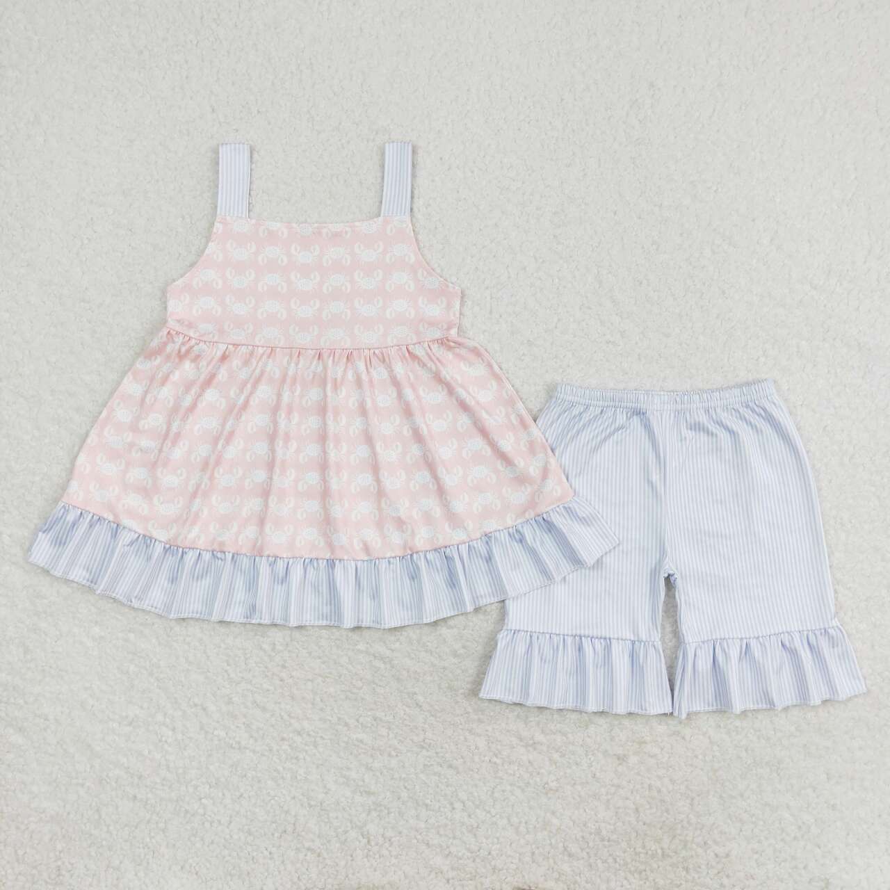 GSSO1306 Crab blue striped lace sleeveless shorts suit