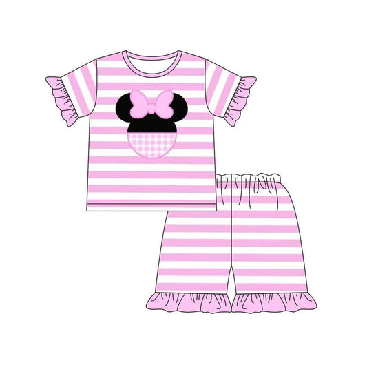 presale GSSO1307 Pink Striped Short Sleeve Shorts Pajama Set