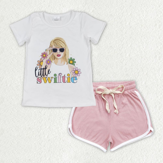 GSSO1339 Floral short-sleeved light pink shorts suit