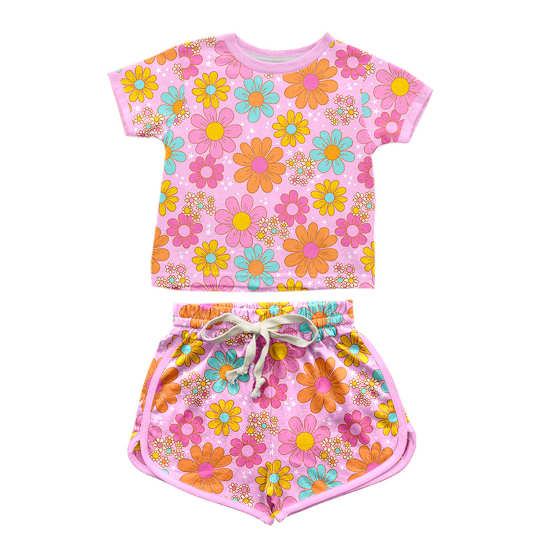 presale GSSO1348 Flower and star pink short-sleeved shorts suit