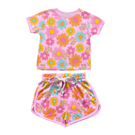 presale GSSO1348 Flower and star pink short-sleeved shorts suit