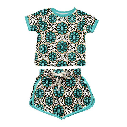 presale GSSO1349 Gem leopard print short sleeve shorts set