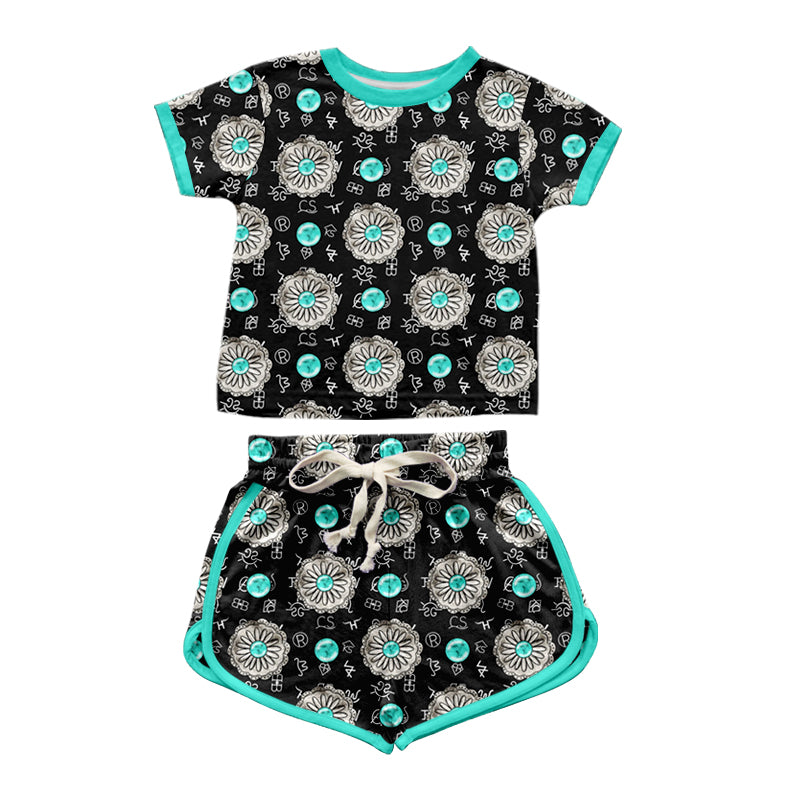 presale GSSO1350 Gem letter black short sleeve shorts suit