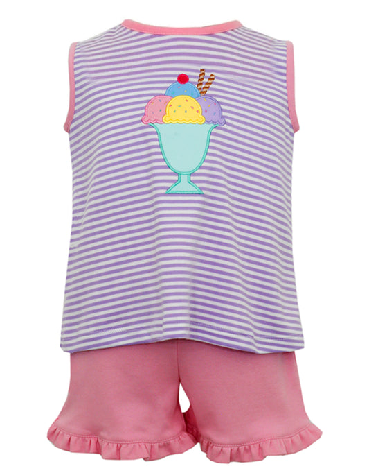 presale GSSO1352 Ice Cream Purple Striped Sleeveless Pink Shorts Set