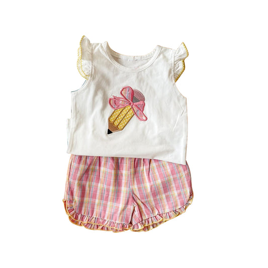 presale GSSO1355 flying sleeve plaid shorts suit with pencil bow