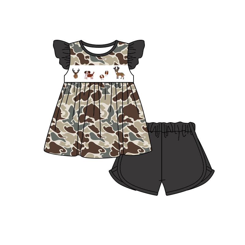 GSSO1358 Elk puppy camouflage charcoal gray flying sleeve shorts suit