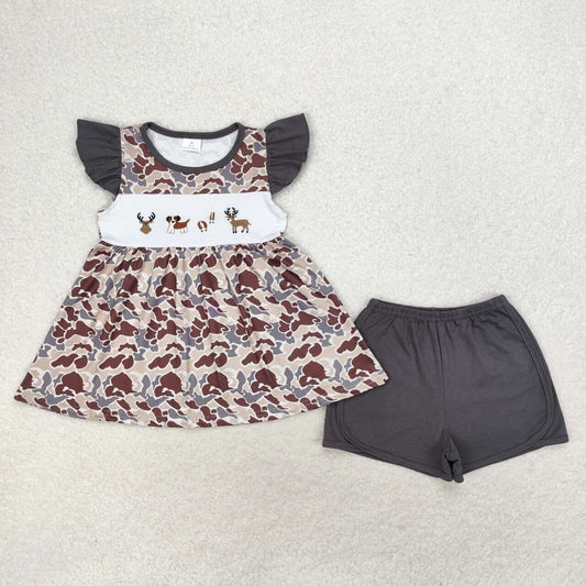 GSSO1358 Elk puppy camouflage charcoal gray flying sleeve shorts suit