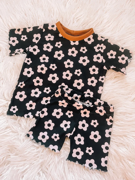 presale GSSO1359 Floral black short-sleeved shorts suit