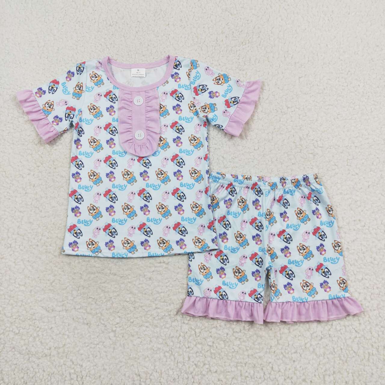 GSSO1363 Pink lace light blue short-sleeved shorts pajama set