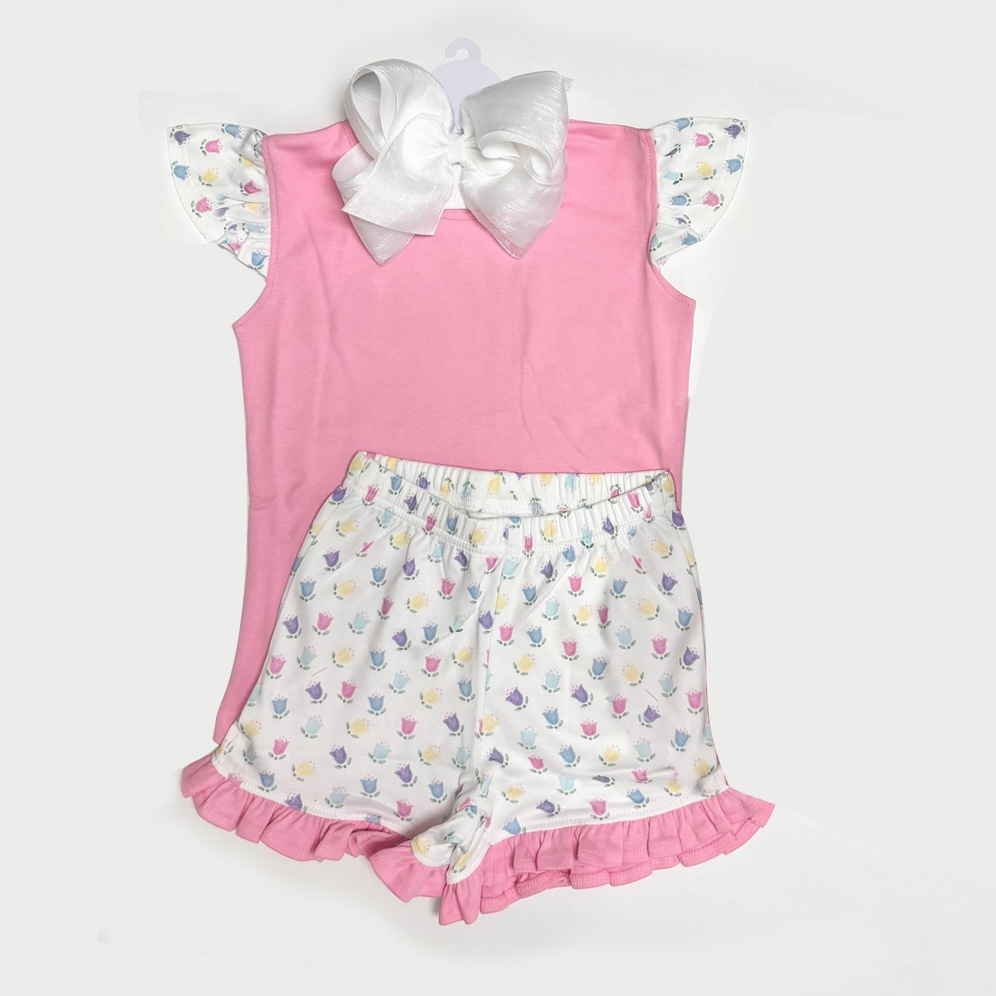 presale GSSO1368 Tulip flower pink flying sleeve shorts suit