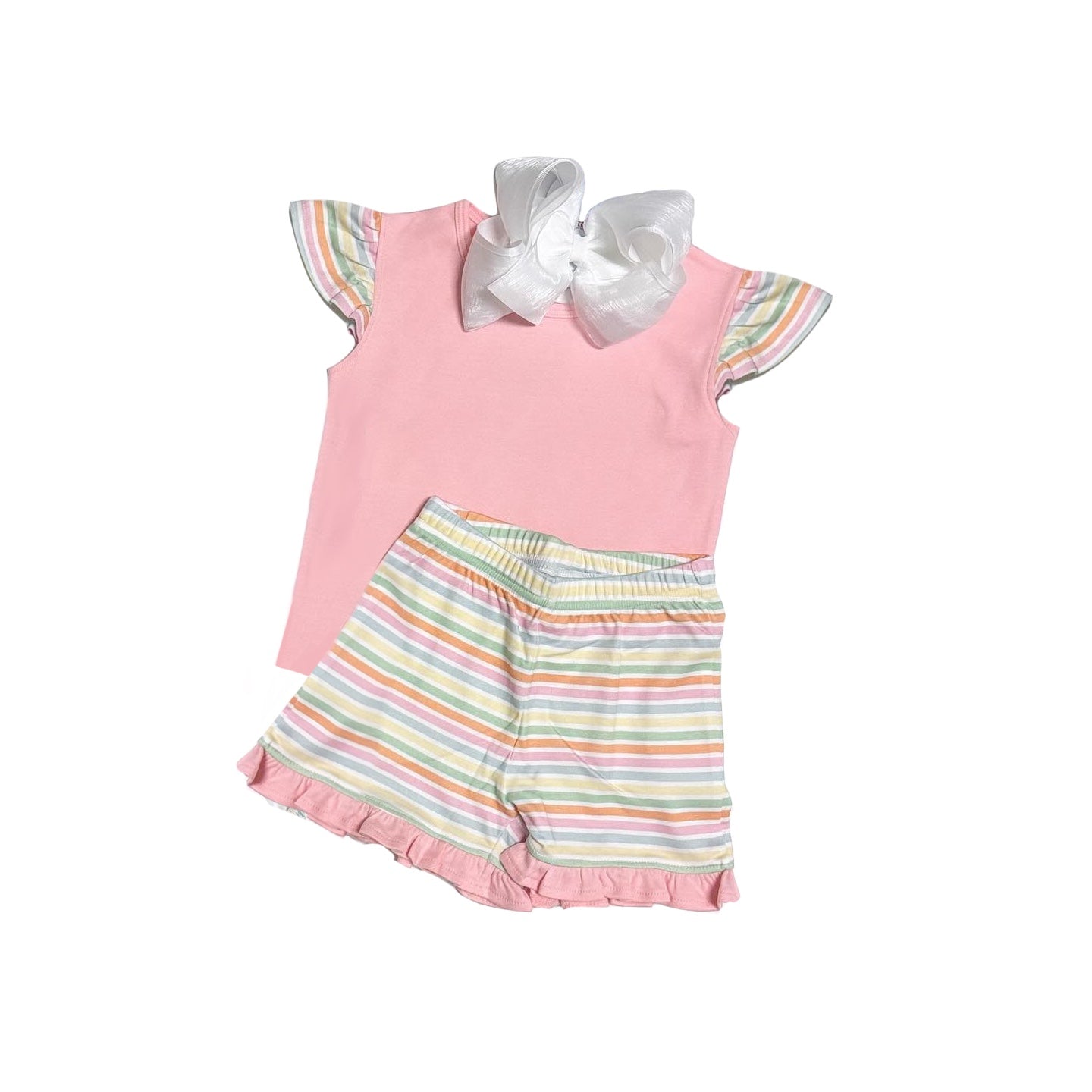 presale GSSO1369 Color striped pink flying sleeve shorts suit