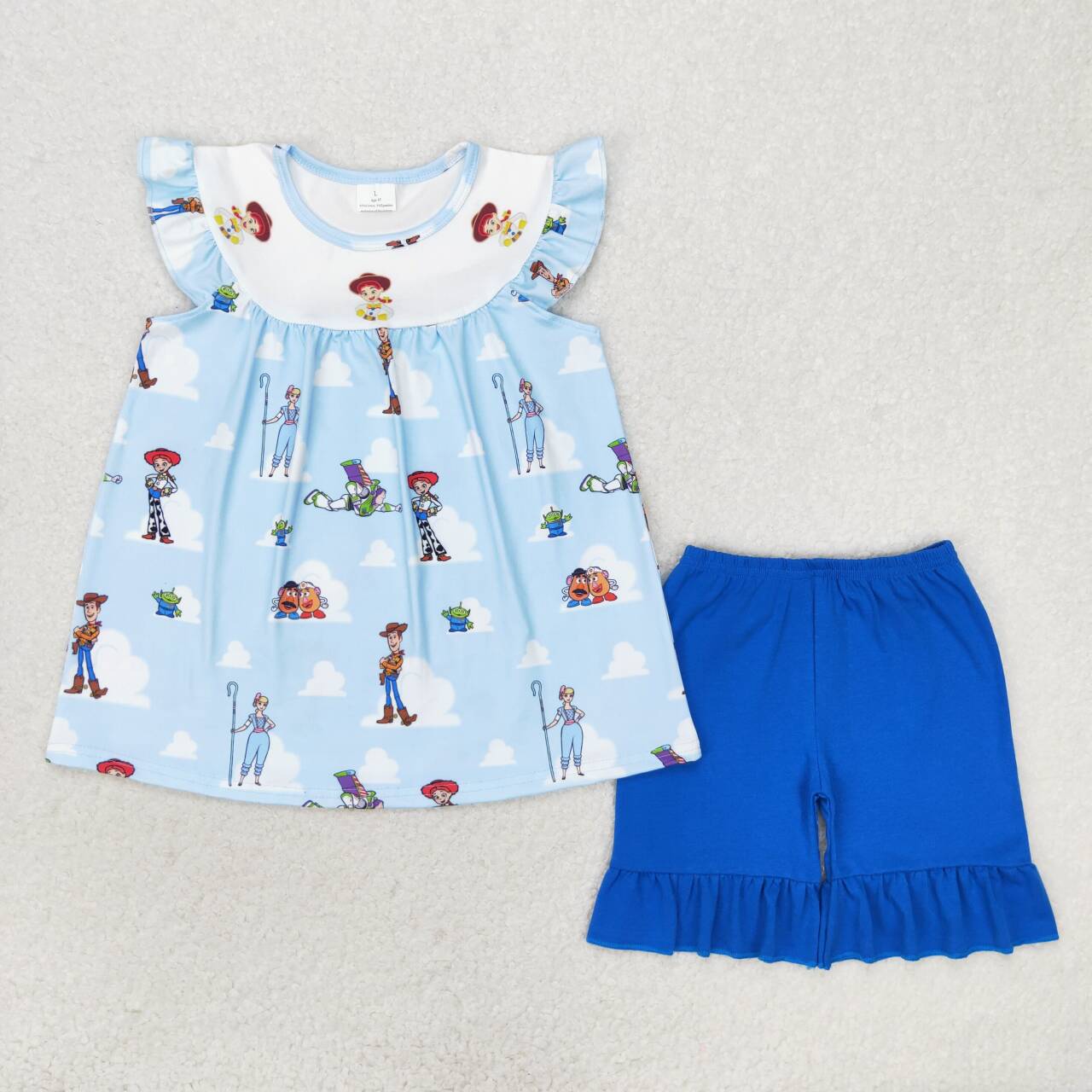 GSSO1373 Cartoon white cloud short-sleeved navy blue shorts suit