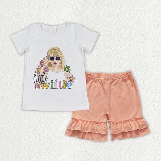 GSSO1385 little swiftie floral short-sleeved pink and orange lace shorts suit