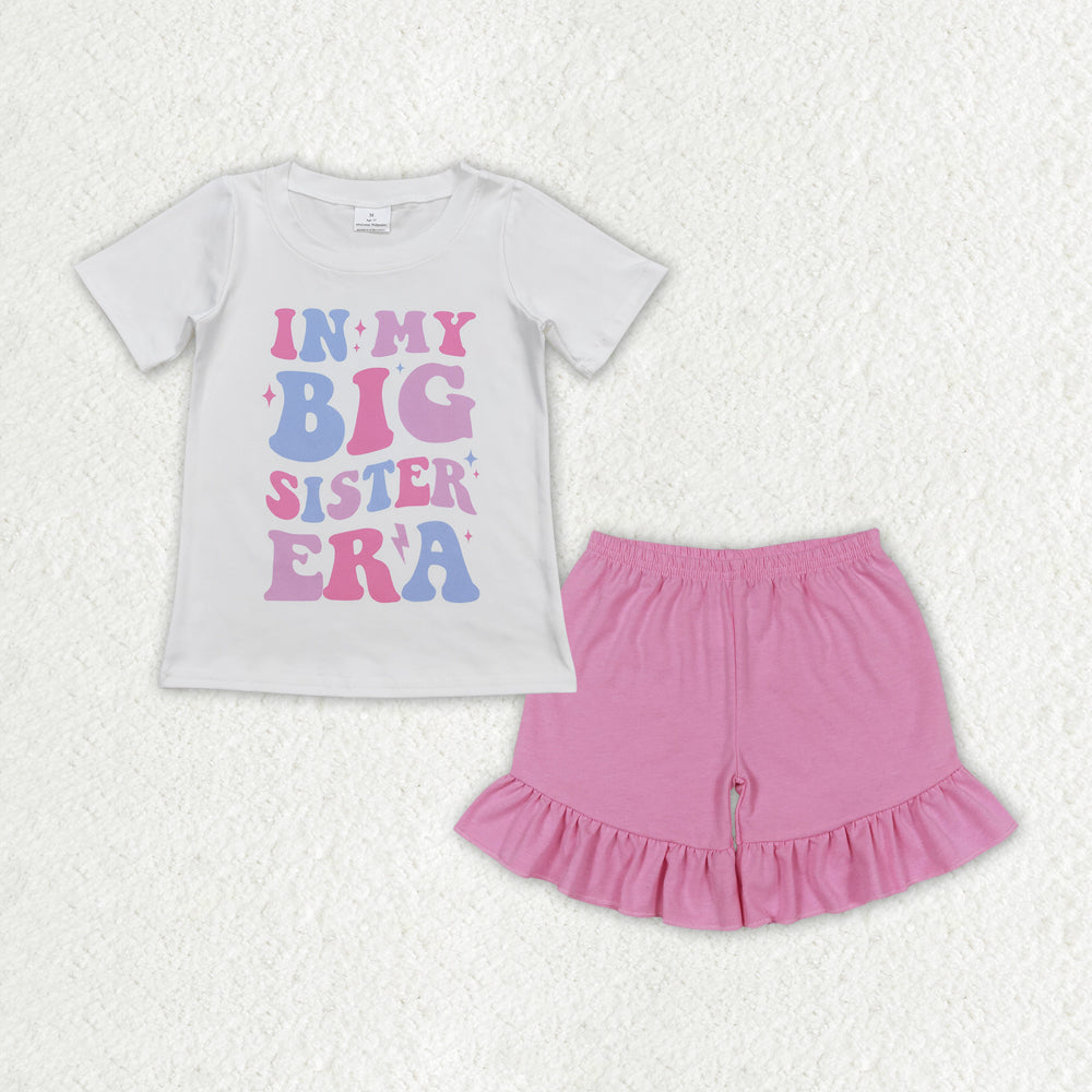 GSSO1400 big sister era letter white short sleeve pink one layer lace shorts suit