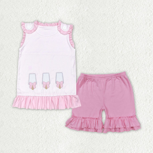 GSSO1455 Baby Girls Popstick Ruffle Top Pink Shorts Clothes Sets