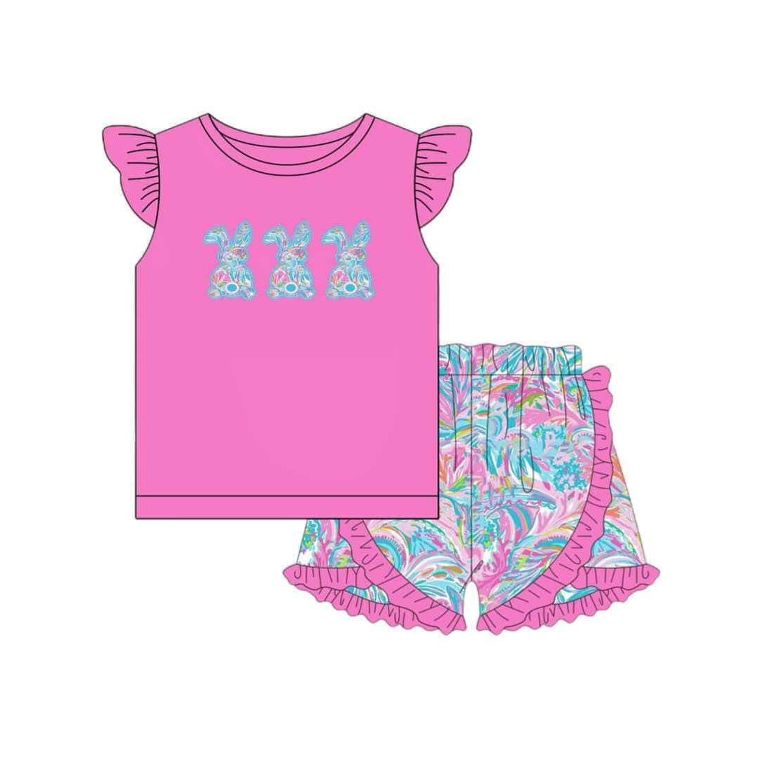 presale GSSO1466 Seaweed pattern rabbit rose red flying sleeve shorts suit  2024 11.28