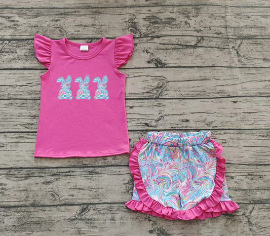 presale GSSO1466 Seaweed pattern rabbit rose red flying sleeve shorts suit  2024 11.28