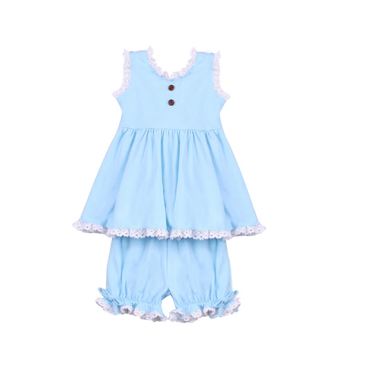 presale GSSO1470 Solid Blue Lace Sleeveless Shorts Set   2024 10.11