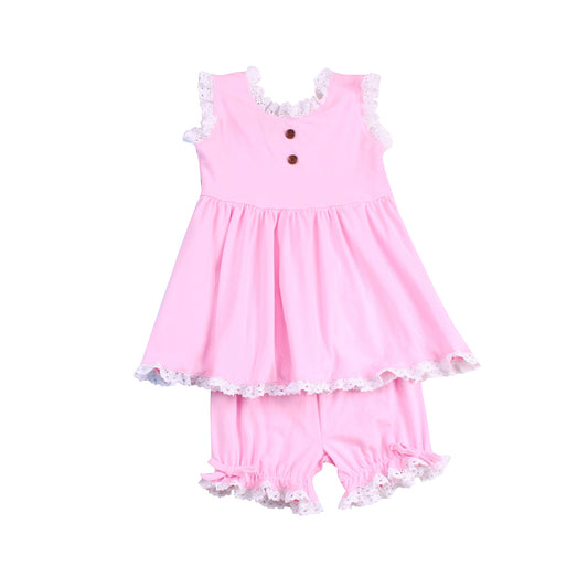 presale GSSO1471 Solid Pink Lace Sleeveless Shorts Set   2024 10.11