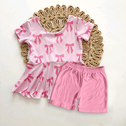 presale GSSO1472  Pink short-sleeved shorts set with bow pattern 2024 10.11