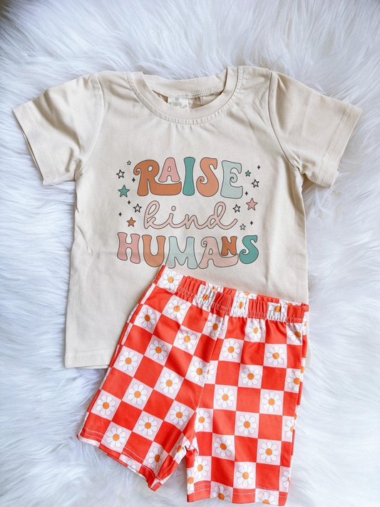 presale GSSO1488 Baby Girls Raise Kind Humans Shirt Sunflower Shorts Outfits Clothes Sets 2024 10.18