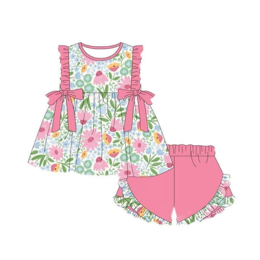 presale GSSO1497 Flower and Leaf Pink Lace Bow Sleeveless Shorts Set 2024 10.22