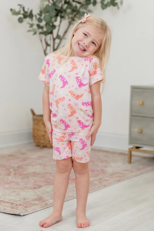 presale GSSO1500 Star Flower Boots Pink Short Sleeve Shorts Pajama Set 2024 10.22