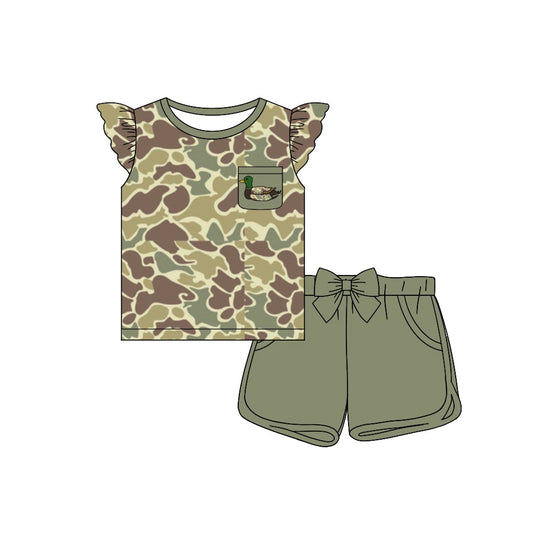 Presale GSSO1505 Duck Pocket Brown Green Camouflage Fly Sleeve Shorts Set 2024 10.24
