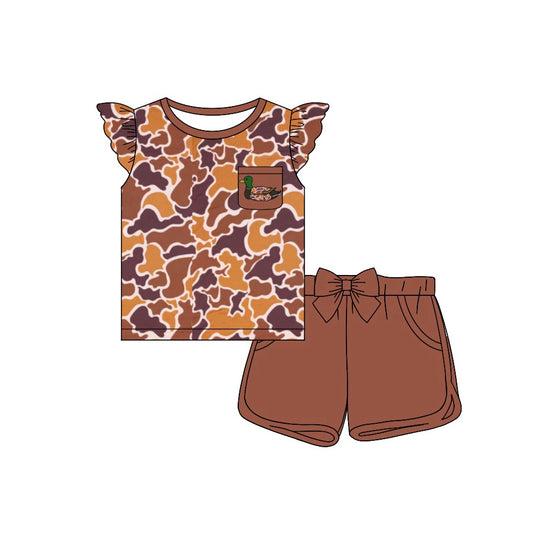 Presale GSSO1506 Duck Pocket Orange Brown Camouflage Fly Sleeve Shorts Set 2024 10.24