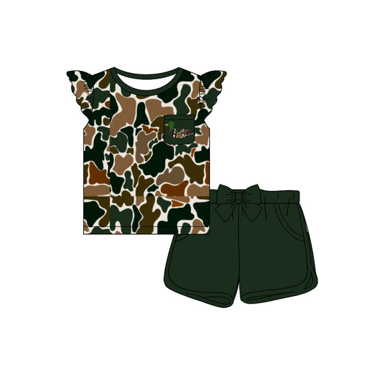 Presale GSSO1509 Duck Pocket Camouflage Beige Flying Sleeve Green Shorts Set  2024 10.24