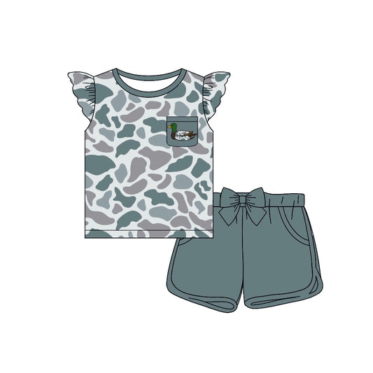 Presale GSSO1510 Duck Pocket Grey Blue Camouflage Fly Sleeve Shorts Set  2024 10.24