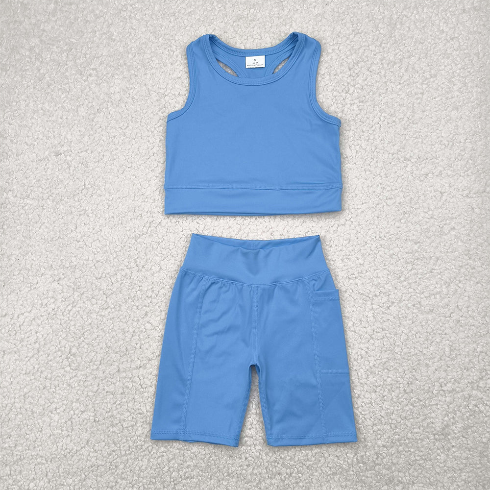 GSSO1515  Solid blue vest shorts yoga suit D 4.8