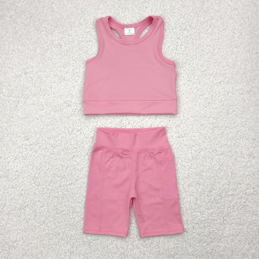 GSSO1516 Solid light pink vest shorts yoga suit  D 4.24