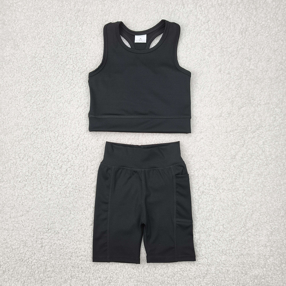 GSSO1517  Baby Girls Solid black vest shorts yoga suit  D 4.12