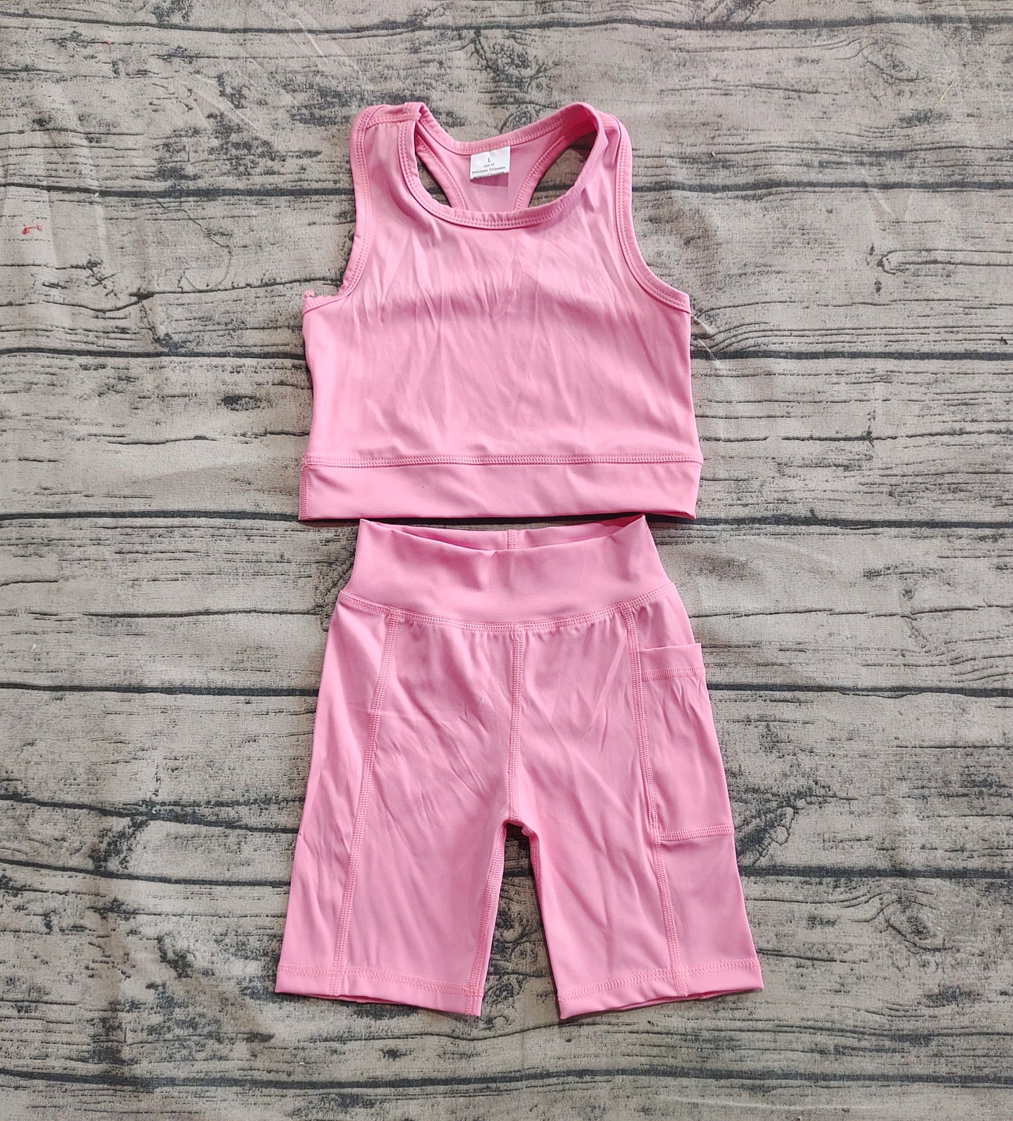 GSSO1516 Solid light pink vest shorts yoga suit  D 4.24