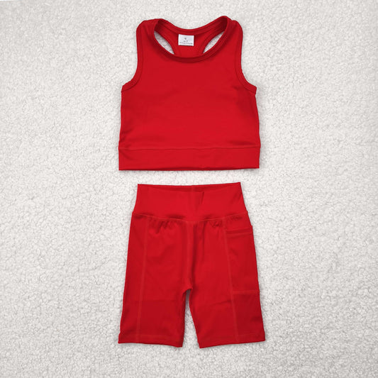 GSSO1519 Baby Girls Red Athletic Active Wear Top Shorts Clothes Sets D 4.25