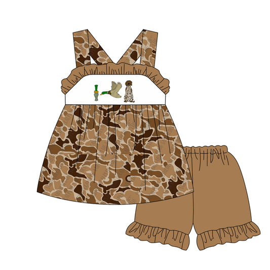 Presale GSSO1521 Bottle Duck Puppy Camouflage Brown Lace Sleeveless Shorts Set 2024 10.25