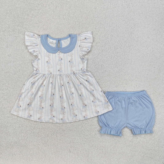GSSO1525 Easter bunny bow pattern blue doll collar white flying sleeve shorts suit