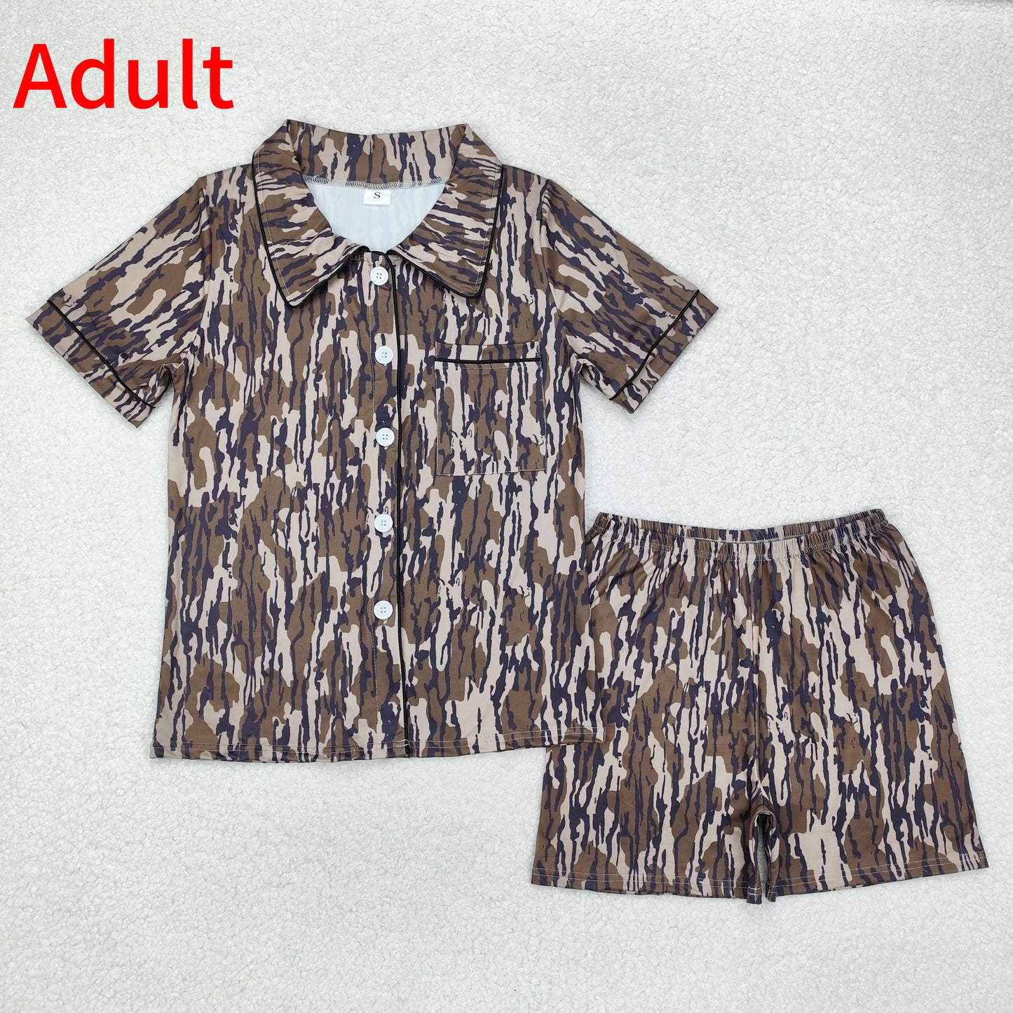 GSSO1537  Adult female army green camouflage short-sleeved shorts pajamas set