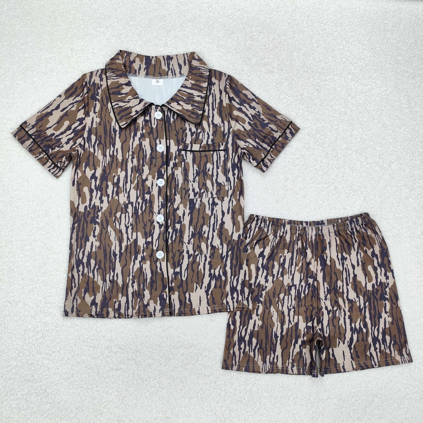 GSSO1537  Adult female army green camouflage short-sleeved shorts pajamas set