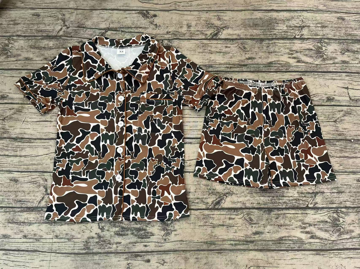 GSSO1538 Adult women camouflage beige short-sleeved shorts pajamas set