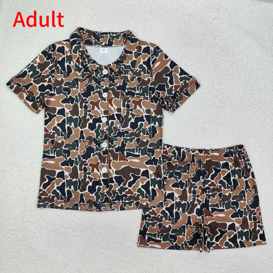 GSSO1538 Adult women camouflage beige short-sleeved shorts pajamas set