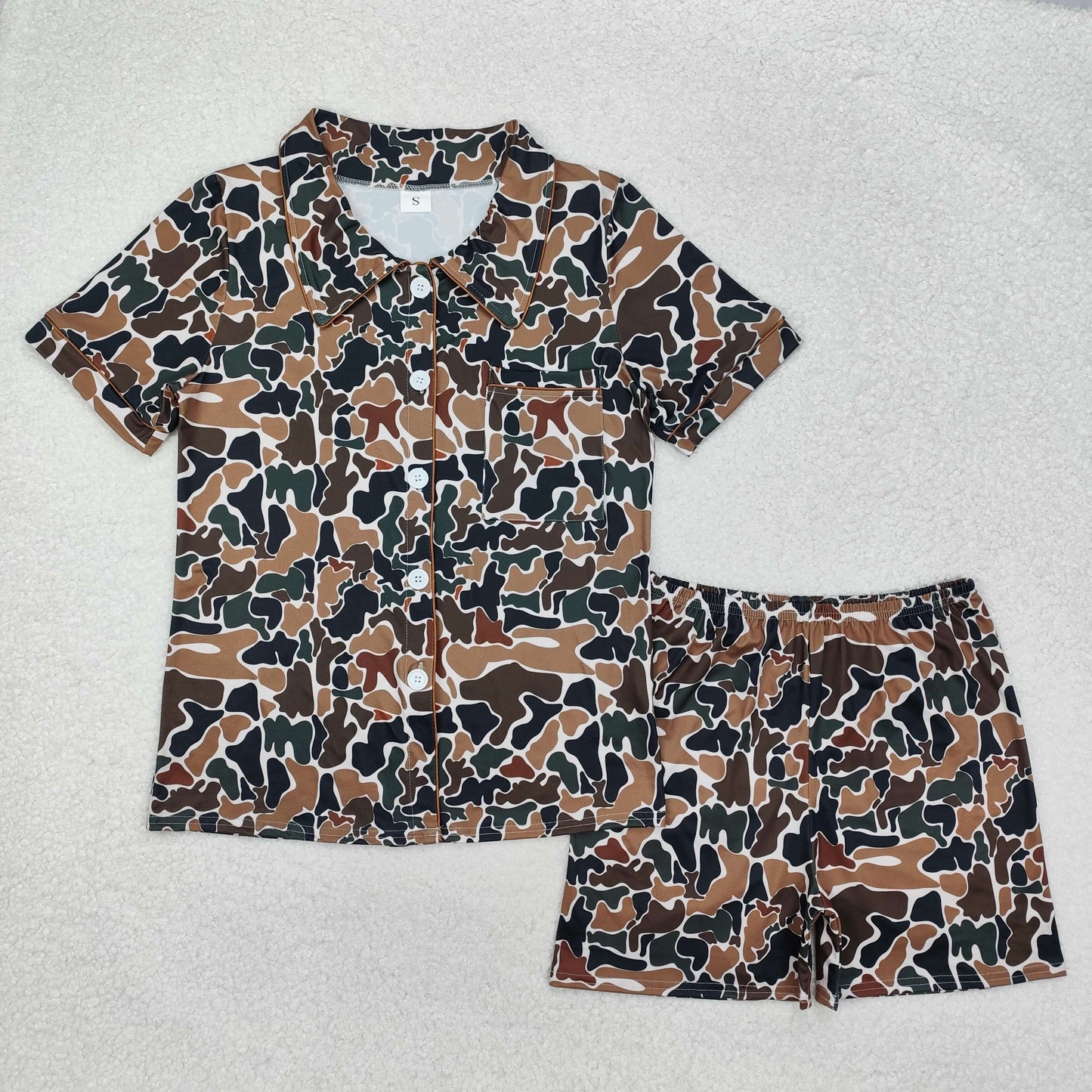 GSSO1538 Adult women camouflage beige short-sleeved shorts pajamas set