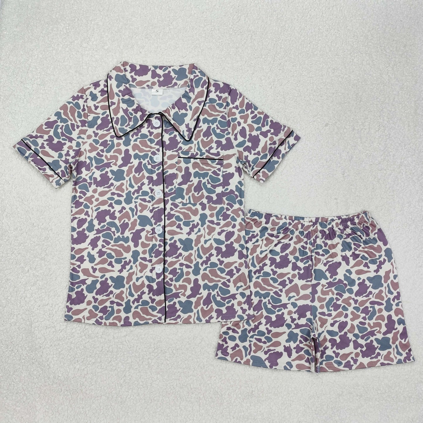GSSO1539 Adult Women Green Camouflage Buttons Tops Shorts Pajamas D 3.31