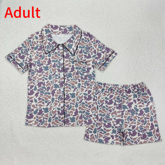 GSSO1539 Adult Women Green Camouflage Buttons Tops Shorts Pajamas D 3.31