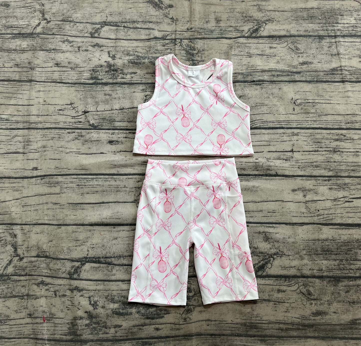 GSSO1544 Baby Girls Pink Tennis Bow Yoga Vest Short Active Wear Clothes Sets D 1121