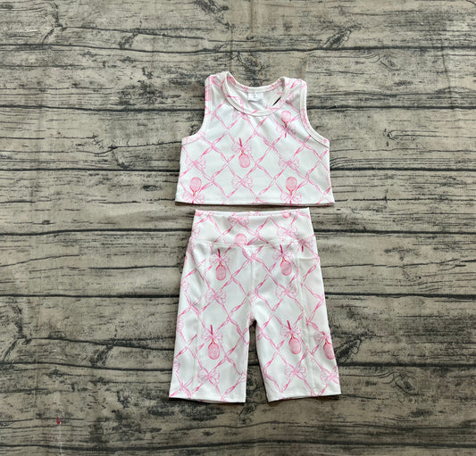 Presale GSSO1544 Baby Girls Pink Tennis Bow Yoga Vest Short Active Wear Clothes Sets 2025 4.12