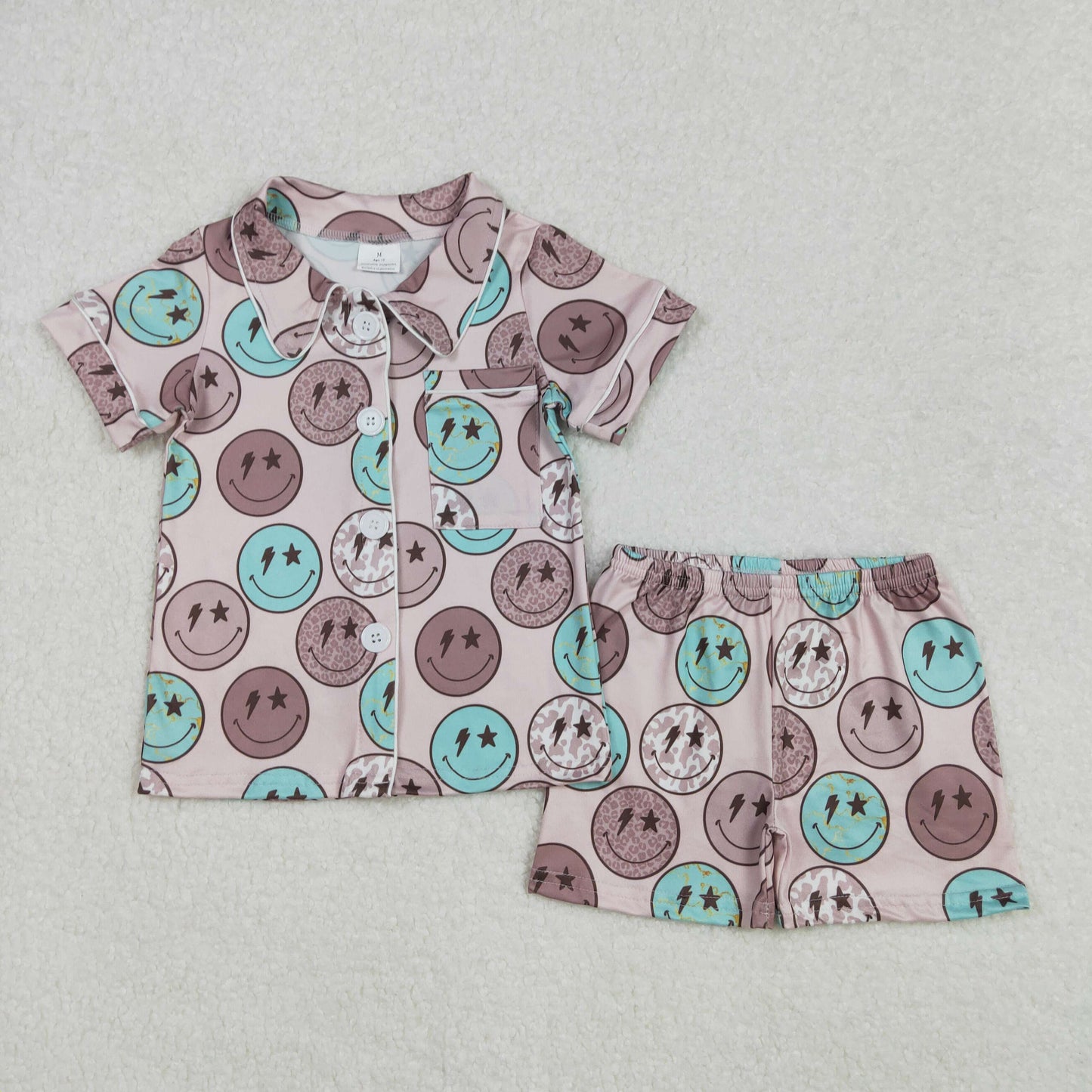 GSSO1545  Star Brown Short Sleeve Shorts Pajama Set