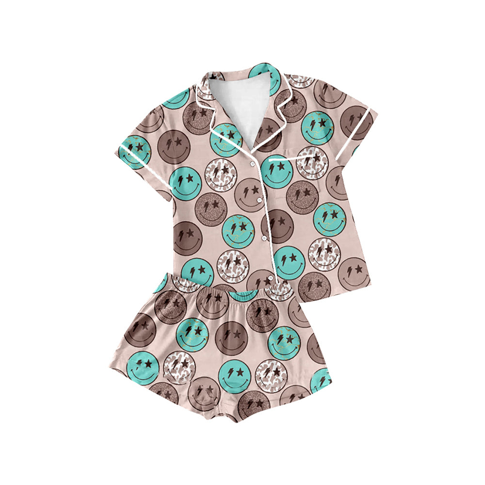 GSSO1545  Star Brown Short Sleeve Shorts Pajama Set