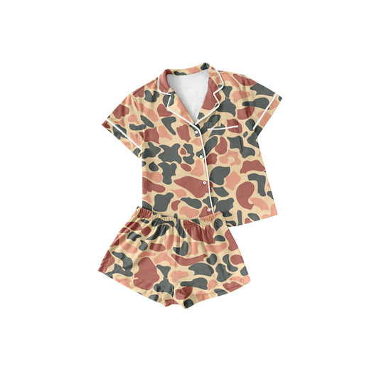 Presale GSSO1548  Camouflage yellow and brown short-sleeved shorts pajama set 2024 10.31